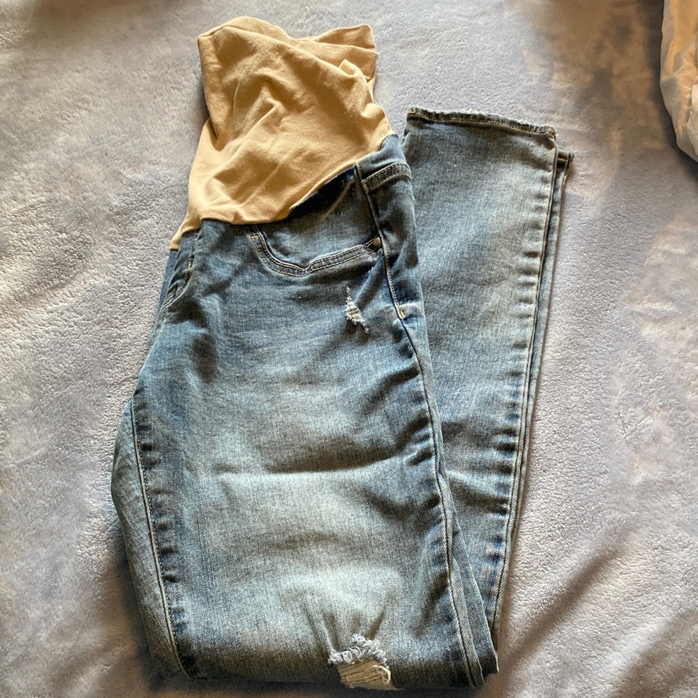 Maternity Blue Distressed Jeans